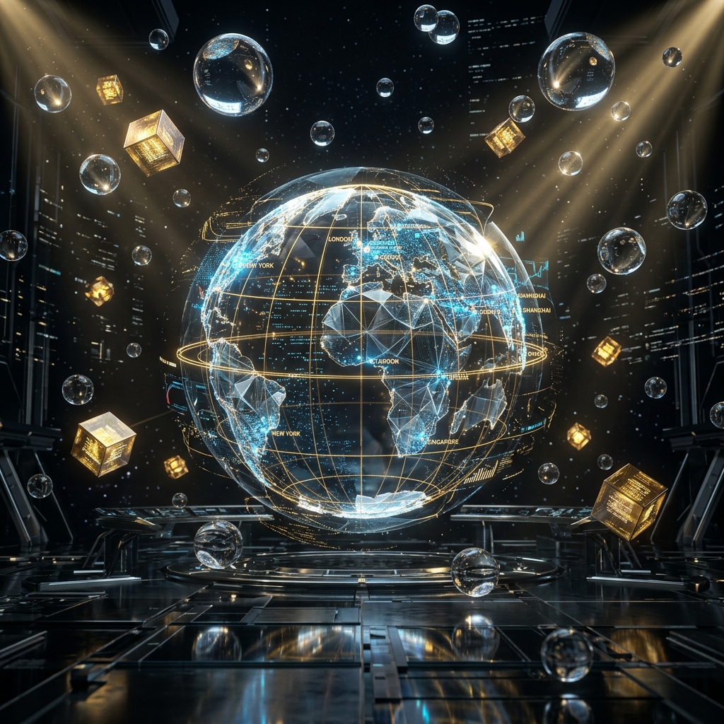 Abstract financial data visualization representing global fintech infrastructure